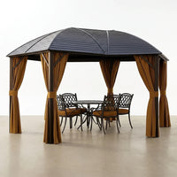 Aluminum Hardtop Gazebo Built to Shelter Year Round, 10x13 Curved Steel Roof, Privacy Curtains, All Season